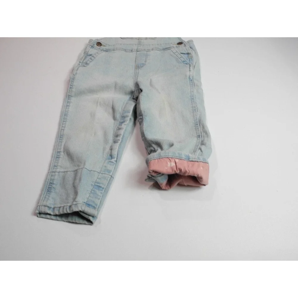 OshKosh B'gosh Overalls Girls 24M Denim Jean Lined Pink Floral Cuffed Vintage
